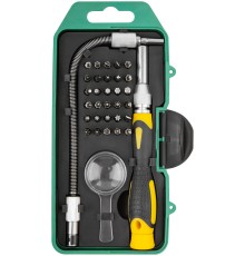 Отвертка с битами для точных работ, 30 CrV бит, гибкий переходник 190 мм, лупа, пластиковый бокс FIT IT