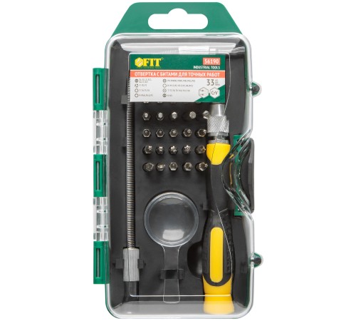 Отвертка с битами для точных работ, 30 CrV бит, гибкий переходник 190 мм, лупа, пластиковый бокс FIT IT