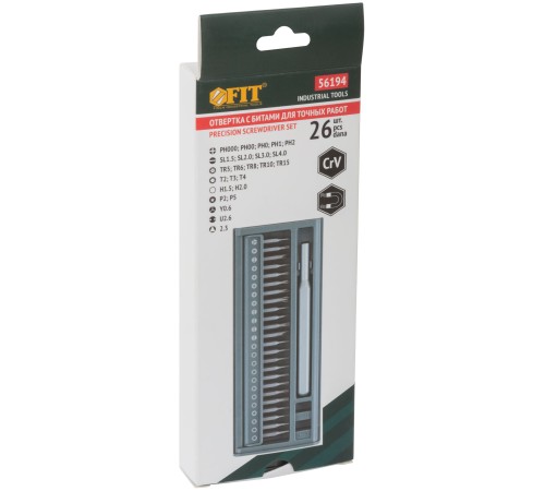 Отвертка с битами для точных работ, 24 CrV бит, пластиковый бокс FIT IT