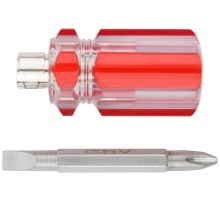 Отвертка с переставным жалом "коротыш", пластиковая красная прозрачная ручка 6x28 мм PH2/SL6 КУРС