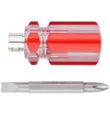 Отвертка с переставным жалом "коротыш", пластиковая красная прозрачная ручка 6x28 мм PH2/SL6 КУРС