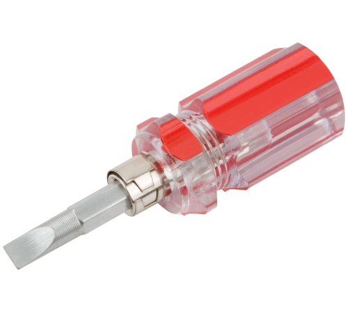 Отвертка с переставным жалом "коротыш", пластиковая красная прозрачная ручка 6x28 мм PH2/SL6 КУРС