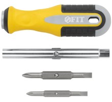 Отвертка с переставным жалом "Старт", CrV сталь, 6-в-1, стежень 115 мм, прорезиненная ручка FIT IT