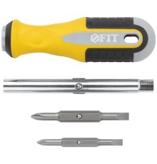 Отвертка с переставным жалом "Старт", CrV сталь, 6-в-1, стежень 115 мм, прорезиненная ручка FIT IT