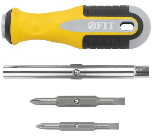 Отвертка с переставным жалом "Старт", CrV сталь, 6-в-1, стежень 115 мм, прорезиненная ручка FIT IT