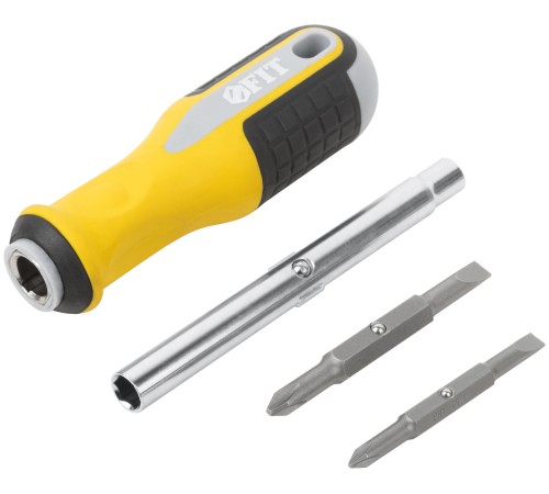 Отвертка с переставным жалом "Старт", CrV сталь, 6-в-1, стежень 115 мм, прорезиненная ручка FIT IT