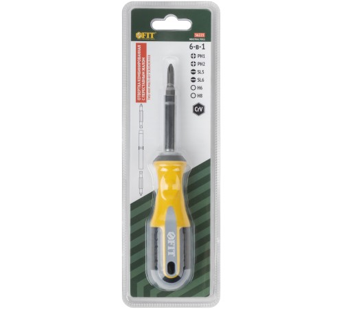 Отвертка с переставным жалом "Старт", CrV сталь, 6-в-1, стежень 115 мм, прорезиненная ручка FIT IT