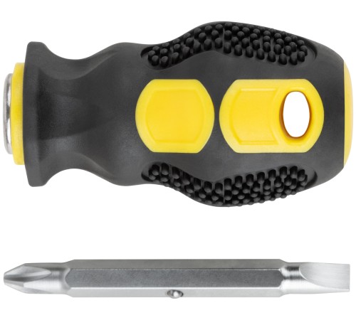 Отвертка c переставным жалом "коротыш", CrV сталь, прорезиненная ручка 6х25 мм PH2/SL6, шоу-бокс FIT IT