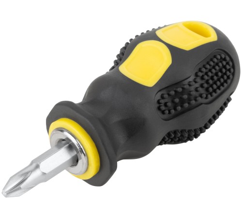 Отвертка c переставным жалом "коротыш", CrV сталь, прорезиненная ручка 6х25 мм PH2/SL6, шоу-бокс FIT IT