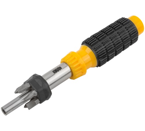 Отвертка реверсивная, 6 CrV бит, желтая ручка с антискользящей накладкой FIT DIY Отвертка реверсивная, 6 CrV бит, желтая ручка с антискользящей накладкой FIT DIY