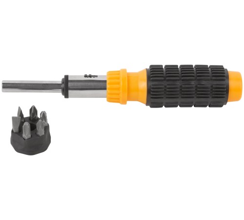 Отвертка реверсивная, 6 CrV бит, желтая ручка с антискользящей накладкой FIT DIY Отвертка реверсивная, 6 CrV бит, желтая ручка с антискользящей накладкой FIT DIY