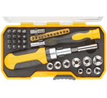 Отвертки реверсивная и для точных работ, набор 41 шт., пластиковый прорезиненный кейс FIT IT Отвертки реверсивная и для точных работ, набор 41 шт., пластиковый прорезиненный кейс FIT IT