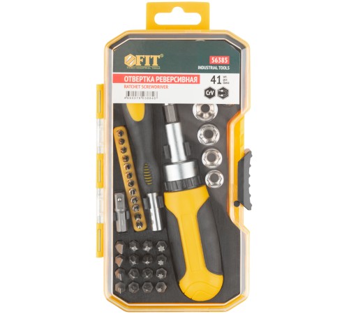 Отвертки реверсивная и для точных работ, набор 41 шт., пластиковый прорезиненный кейс FIT IT Отвертки реверсивная и для точных работ, набор 41 шт., пластиковый прорезиненный кейс FIT IT