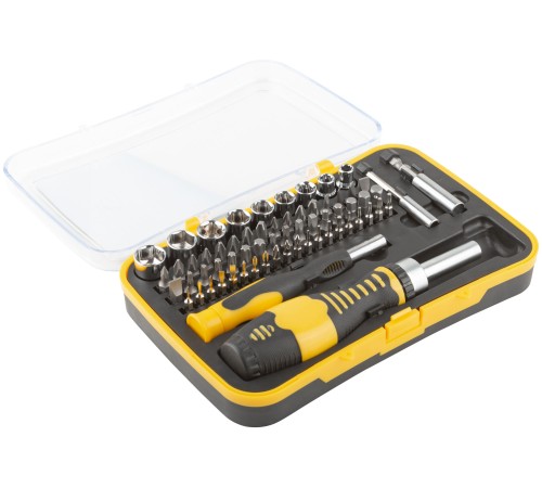 Отвертки реверсивная и для точных работ, набор 65 шт., пластиковый прорезиненный кейс FIT IT Отвертки реверсивная и для точных работ, набор 65 шт., пластиковый прорезиненный кейс FIT IT