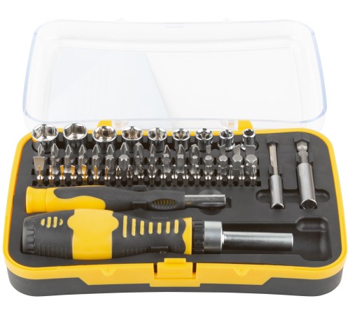 Отвертки реверсивная и для точных работ, набор 65 шт., пластиковый прорезиненный кейс FIT IT Отвертки реверсивная и для точных работ, набор 65 шт., пластиковый прорезиненный кейс FIT IT