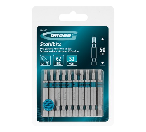 Бита Torx 20х50мм, сталь S2, шестигр., 10 шт. Gross