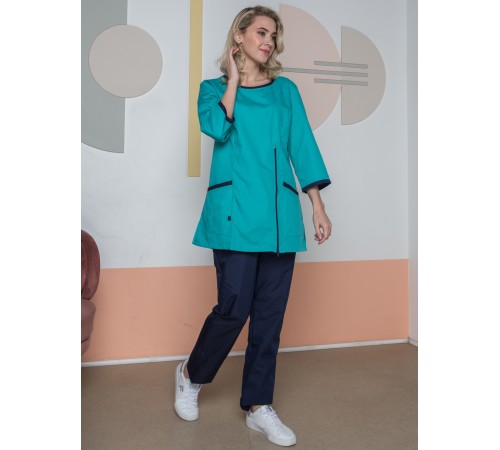 Женский костюм Вояж (ткань ТиСи), светло бирюзовый/темно синий