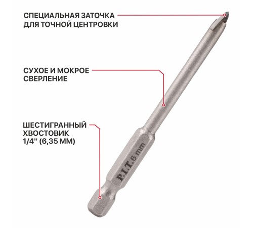 Сверло по стеклу и керамике P.I.T. AMAS13-006S