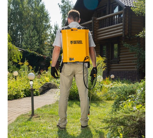 Опрыскиватель ранцевый аккумуляторный D-16LA, 16 л, щелочной акк., 12 В, 8 Ач// Denzel