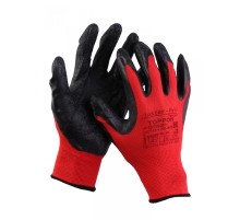 Перчатки нейлоновые с рельефным латексным покрытием, красно-черные