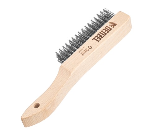 Щетка зачистная 5-и рядная, прямая проволока из нержавеющей стали с деревянной ручкой, EFP// Denzel