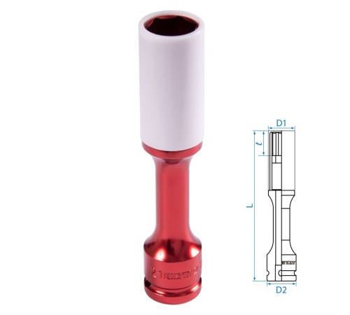 Головка торцевая ударная глубокая 1/2", 21 мм, тонкостенная, пластиковая защита KING TONY 495521MX
