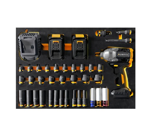 RUNTEC RT-IWIS1E39F Набор с аккумуляторным гайковертом, ударными головками и аксессуарами RUNTEC 1/2", 8-32 мм, CrMo в ложементе EVA, 39 пр.