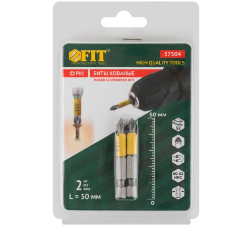 Биты кованые, сталь S2, односторонние  50 мм PH1, Профи 2 шт., блистер FIT HQ