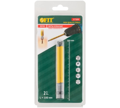 Биты кованые, сталь S2, односторонние 100 мм PH2, Профи 2 шт., блистер FIT HQ