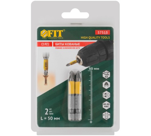 Биты кованые, сталь S2, односторонние  50 мм PZ2, Профи 2 шт., блистер FIT HQ