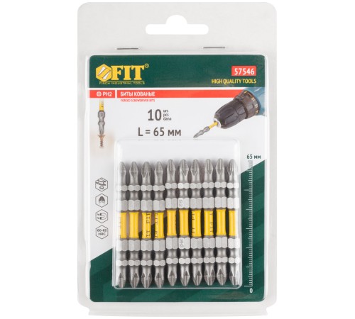 Биты кованые, сталь S2, двусторонние  65 мм PH2/РН2, Профи 10 шт., блистер FIT HQ