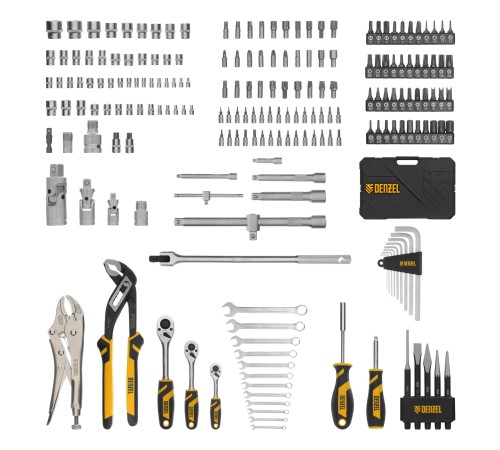 Набор инструментов, 1/2", 3/8", 1/4", CrV, S2, пластиковый кейс, 232 предмета Denzel