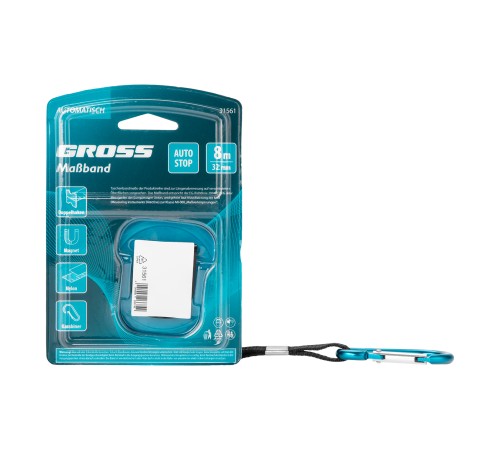 Рулетка "Automatisch", 8 м х 32 мм, нейлон, магнит, двустор. разметка, антиизлом, автоcтоп Gross
