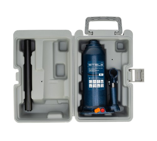 Домкрат гидравлический бутылочный, 5 т, h подъема 207-404 мм, в пластиковом кейсе Stels