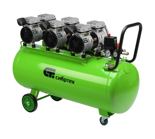 Компрессор безмаслянный малошумный МБ 2250/100, 2250 Вт, 100л, 400 л/мин// Сибртех