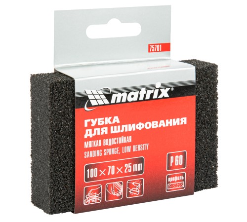 Губка для шлифования, 100 х 70 х 25 мм, мягкая, P 60 Matrix Губка для шлифования, 100 х 70 х 25 мм, мягкая, P 60 Matrix
