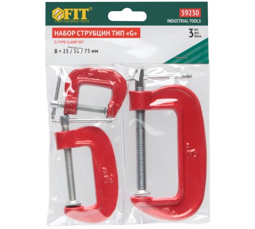 Струбцины тип "G", набор 3 шт. 1", 2", 3" FIT IT Струбцины тип "G", набор 3 шт. 1", 2", 3" FIT IT