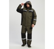 Костюм зимний Фаворит-Мега (тк.Таслан) п/к, хаки/черный