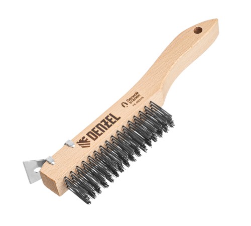 Щетка зачистная 4-х рядная, проволока из нержавеющей стали с деревянной ручкой скребок, EFP// Denzel