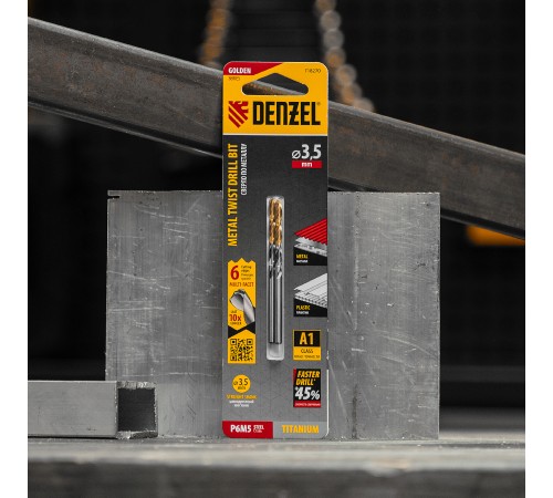 Сверло спиральное по металлу 3,5 x 70мм, Р6М5, Golden Tip, многогранная заточка, 2шт. Denzel