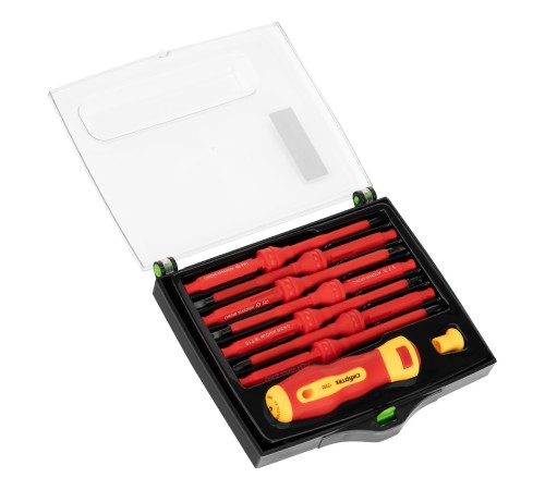 Отвертка со сменными жалами, диэлектрическая до 1000 В, 9 предметов, CrV Сибртех
