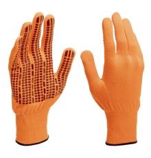 Перчатки трикотажные, синтетическая нить, ПВХ-гель точка, цвет: оранжевый, L, 13 класс Сибртех
