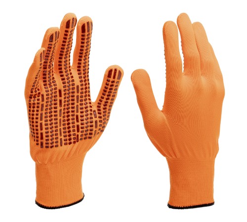 Перчатки трикотажные, синтетическая нить, ПВХ-гель точка, цвет: оранжевый, L, 13 класс Сибртех