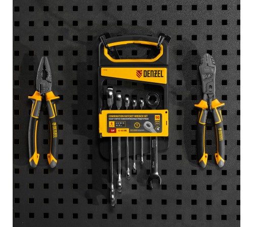 Набор ключей комбинированных трещоточных 6-17 мм, 6 шт., CrV, матовый хром Denzel