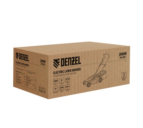 Газонокосилка электрическая GM-2000, 2000 Вт, ширина 43 см, 6 уровней, травосборник 45 л. Denzel