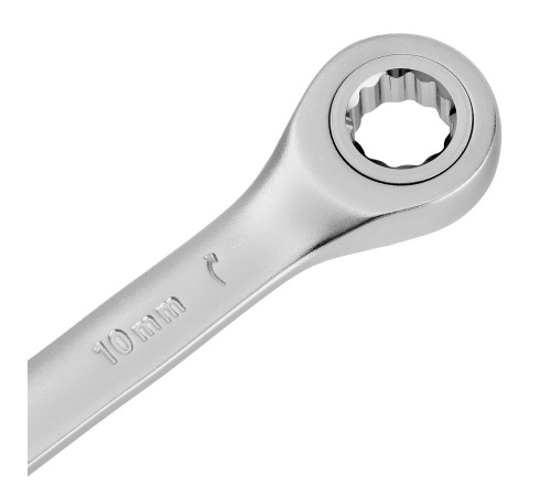 Ключ комбинированный трещоточный, 10 мм, CrV, матовый хром Denzel