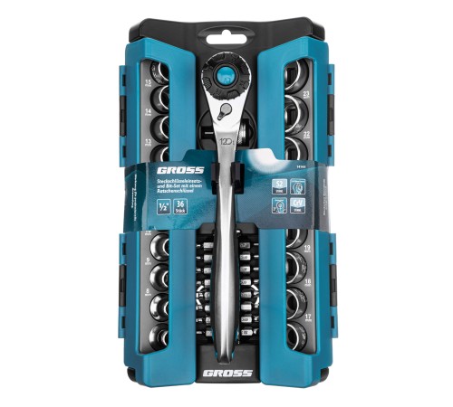 Набор торцевых головок, трещотка 120 зубьев, 36 предметов, 1/2