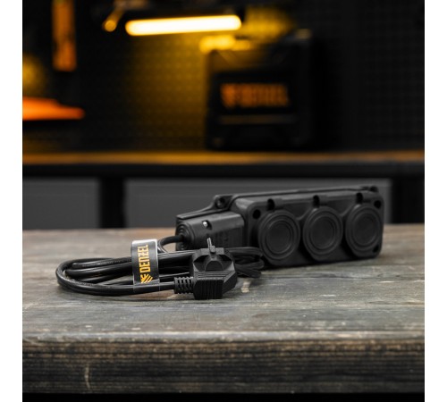 Шнур сетевой Energy Series, ПВС, 3 м, 3 x 1,5 мм, с неразборной вилкой, черный, Denzel