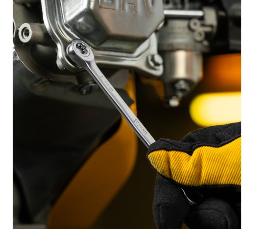 Ключ комбинированный трещоточный, 8 мм, CrV, матовый хром Denzel