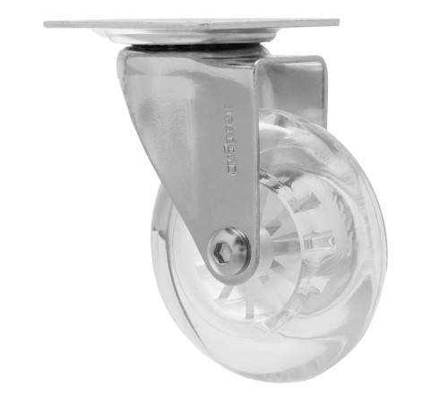 Колесо ПУ прозрачное поворотное d-75 мм, крепление платформенное Сибртех